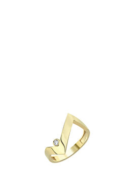 Zikzak Formlu Pırlanta Taşlı Kadın Altın Yüzük